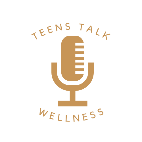 Gold text "Teens Talk Wellness" surrounding a gold mic